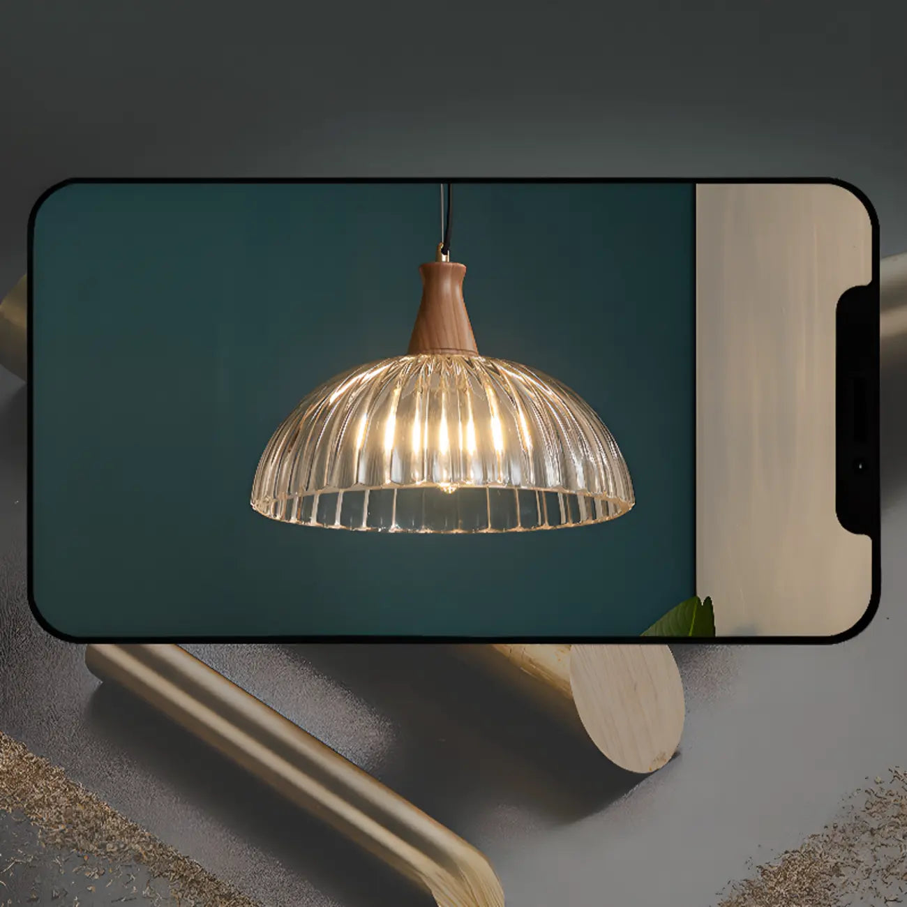 Suspension vintage en verre cannelé brun