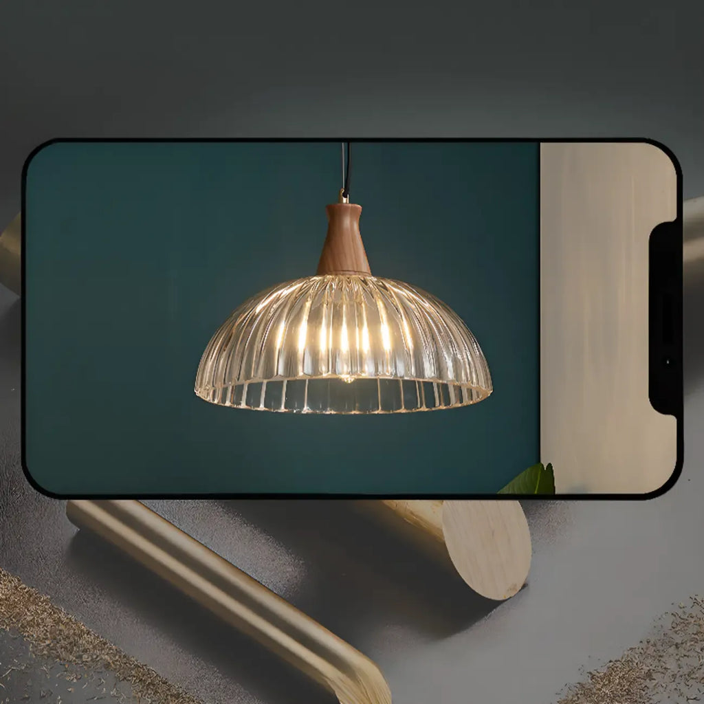 Suspension vintage en verre cannelé brun
