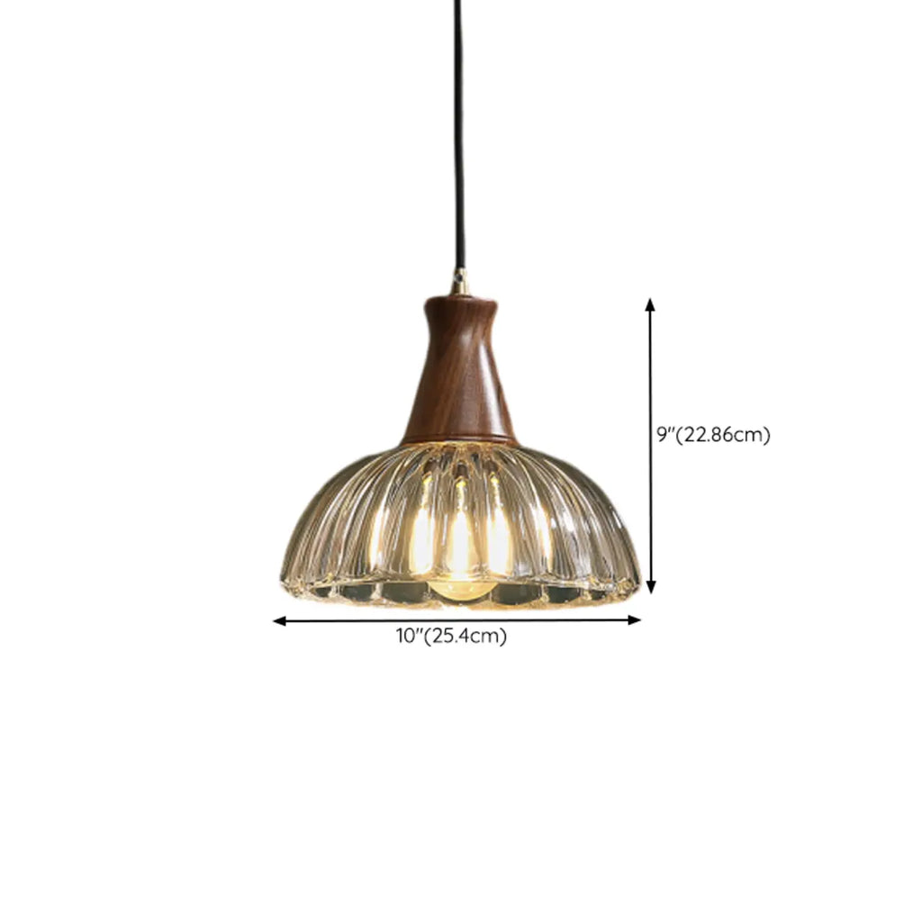 Suspension vintage en verre cannelé brun