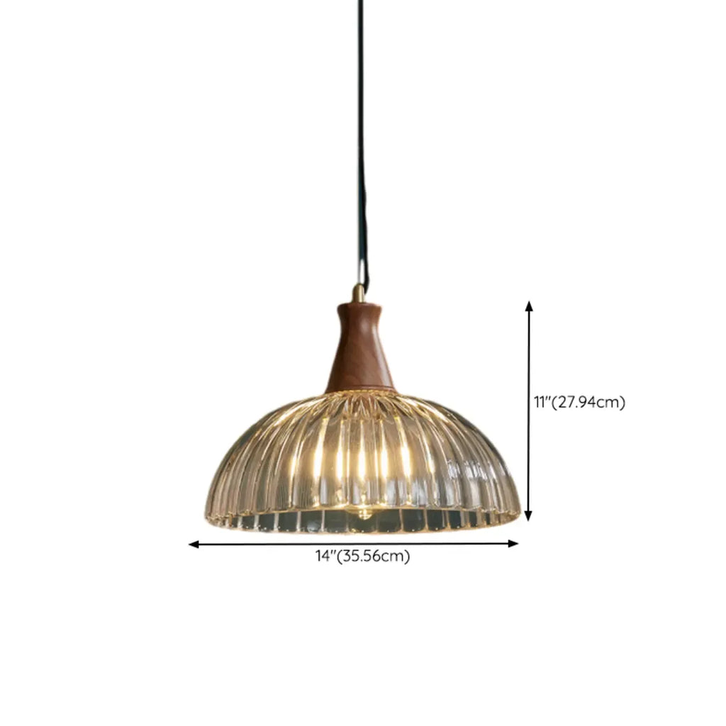 Suspension vintage en verre cannelé brun