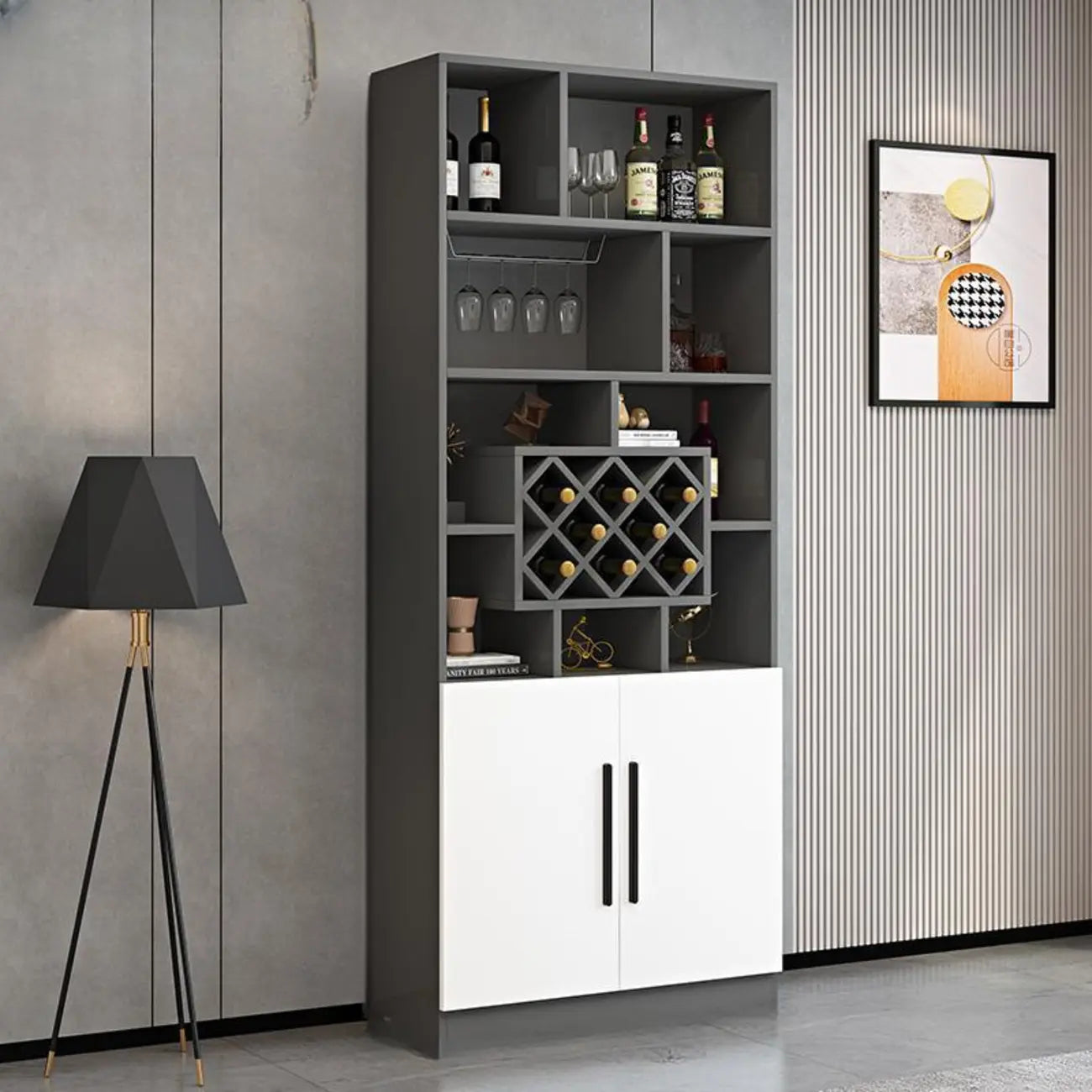 Armoire à vin moderne en bois avec rangement ouvert