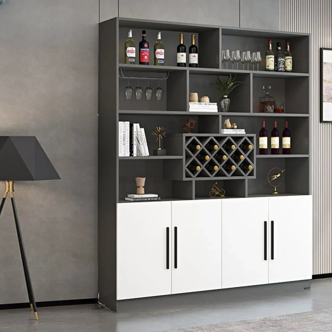 Armoire à vin moderne en bois avec rangement ouvert