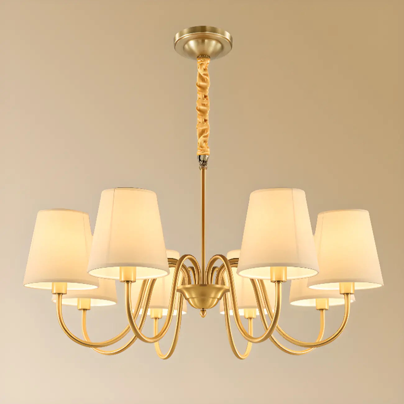 Lustre moderne à 6 lumières en tissu et chaînes pour salle à manger