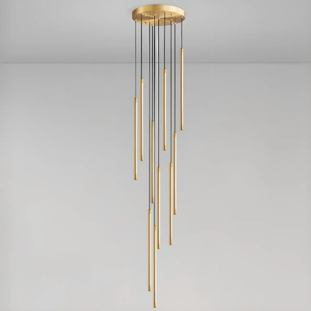 Suspension minimaliste en or et noir pour escalier