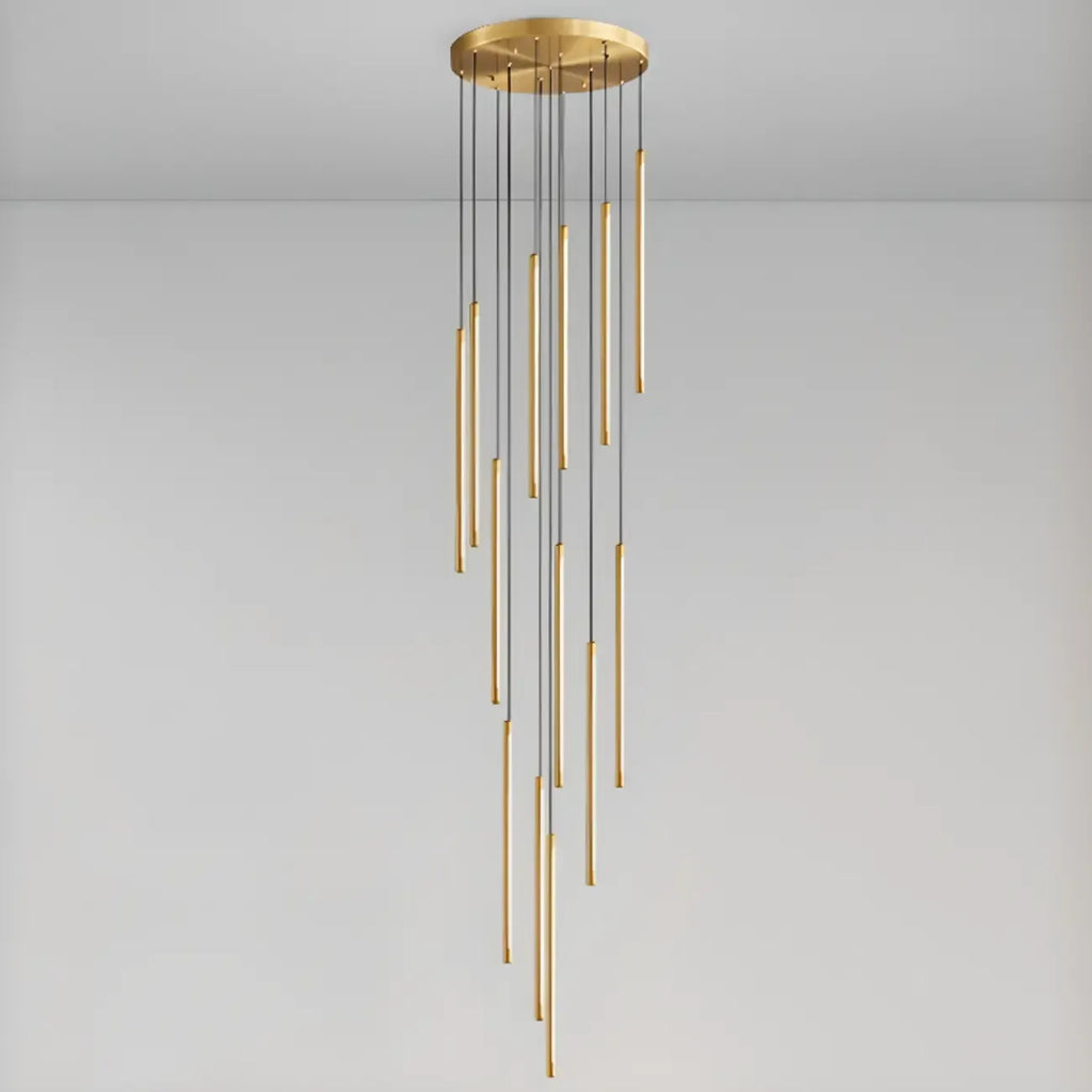 Suspension minimaliste en or et noir pour escalier