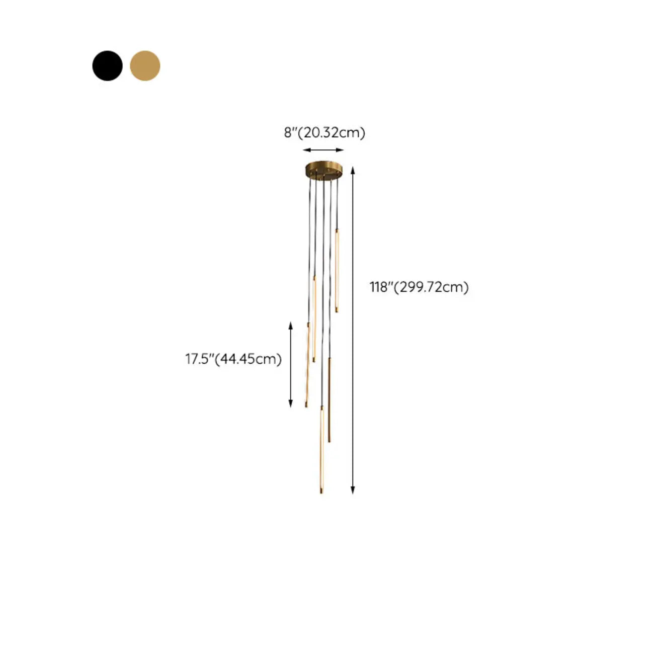 Suspension minimaliste en or et noir pour escalier