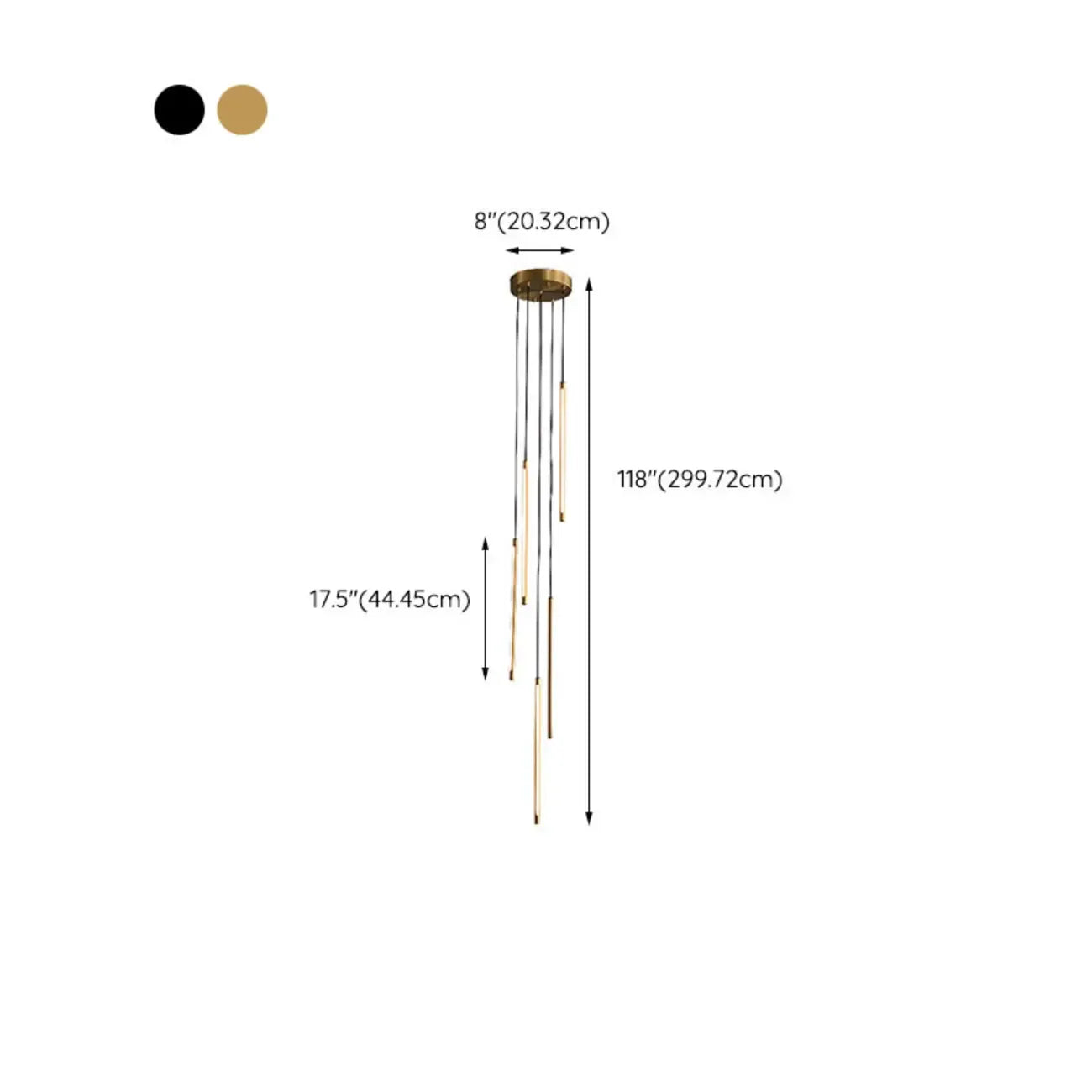 Suspension minimaliste en or et noir pour escalier
