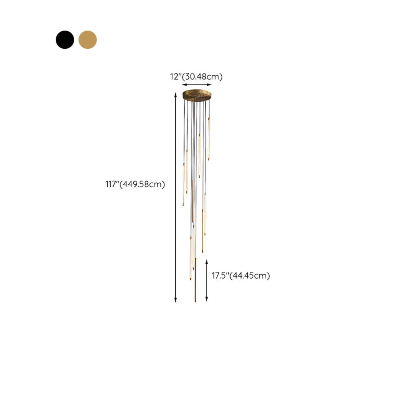 Suspension minimaliste en or et noir pour escalier