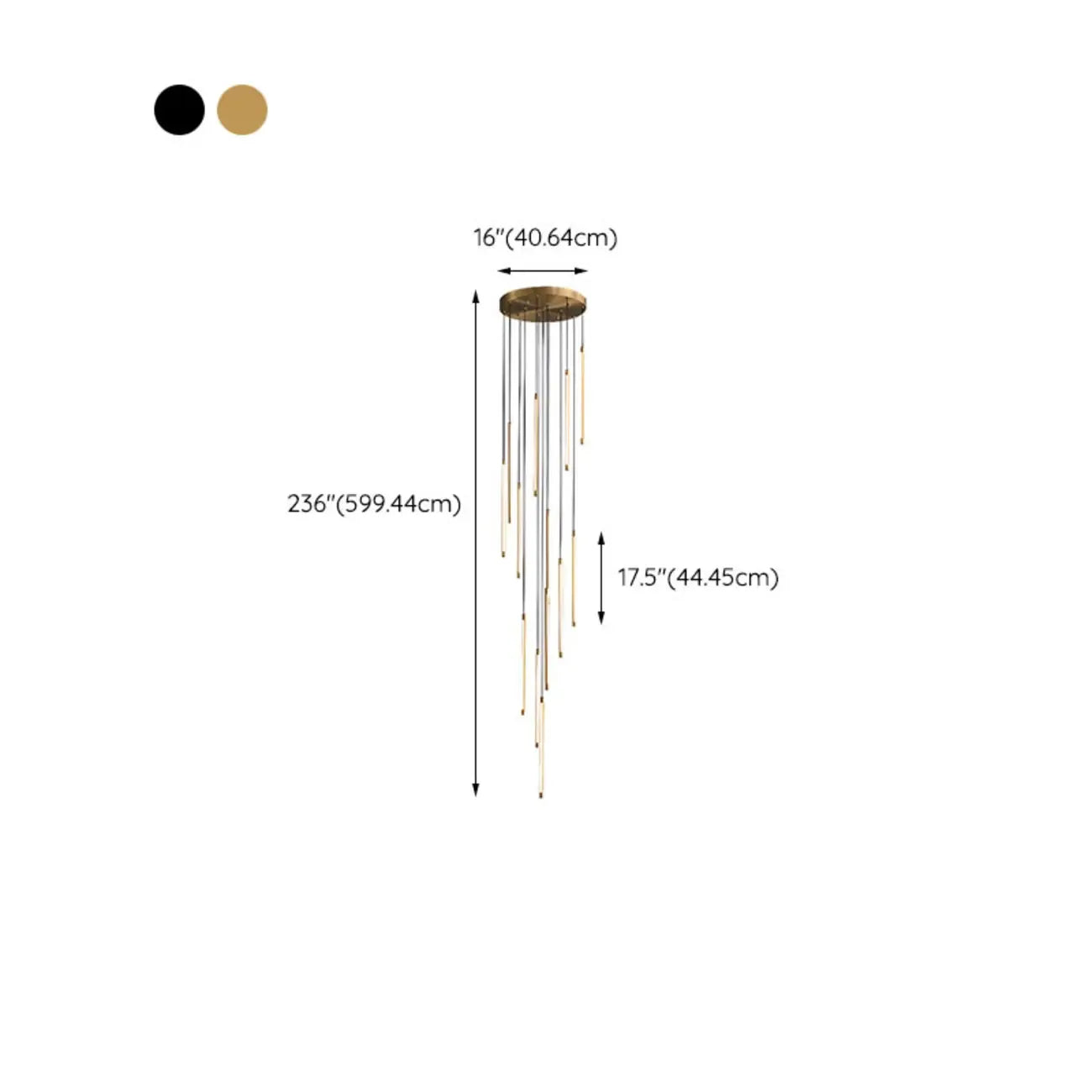 Suspension minimaliste en or et noir pour escalier