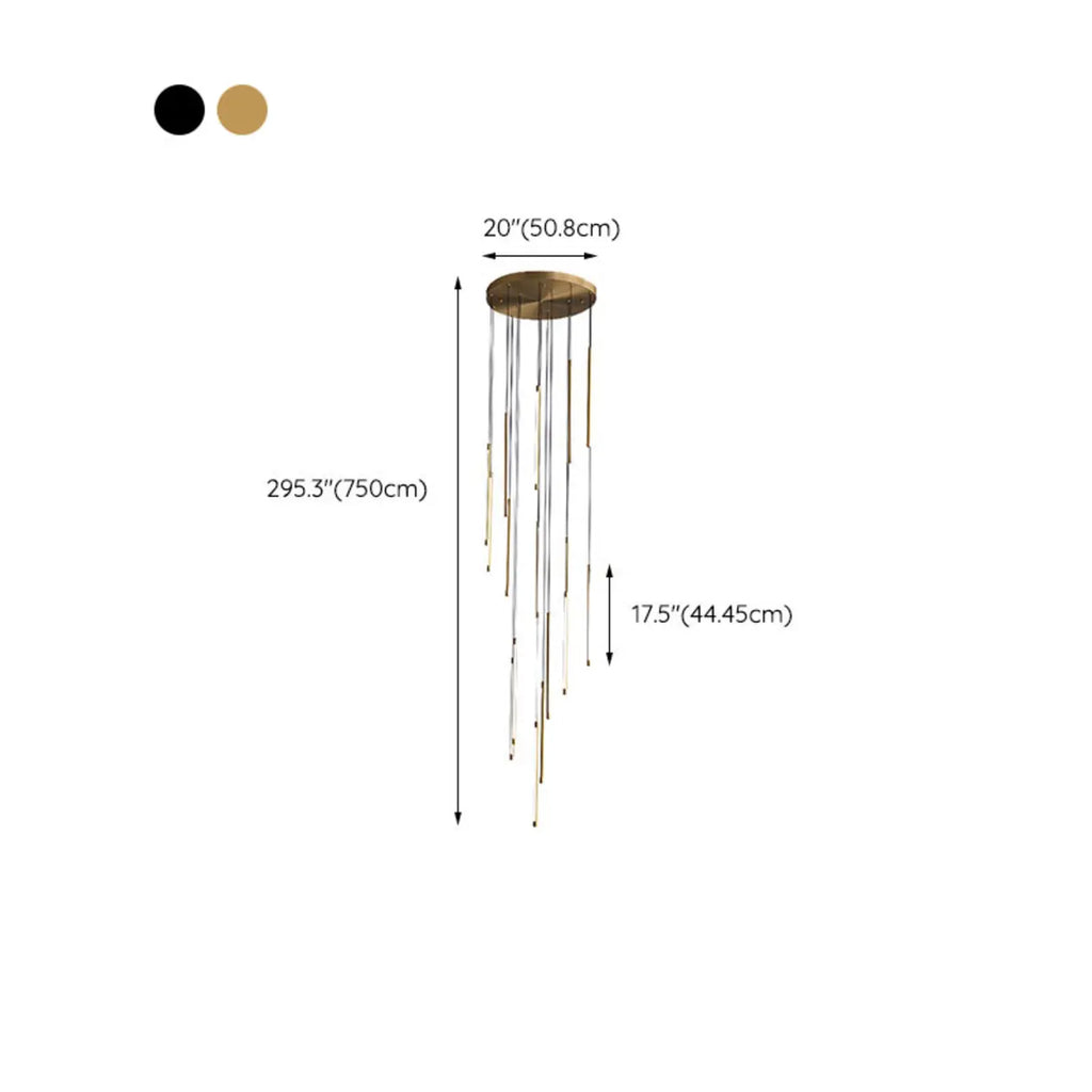 Suspension minimaliste en or et noir pour escalier