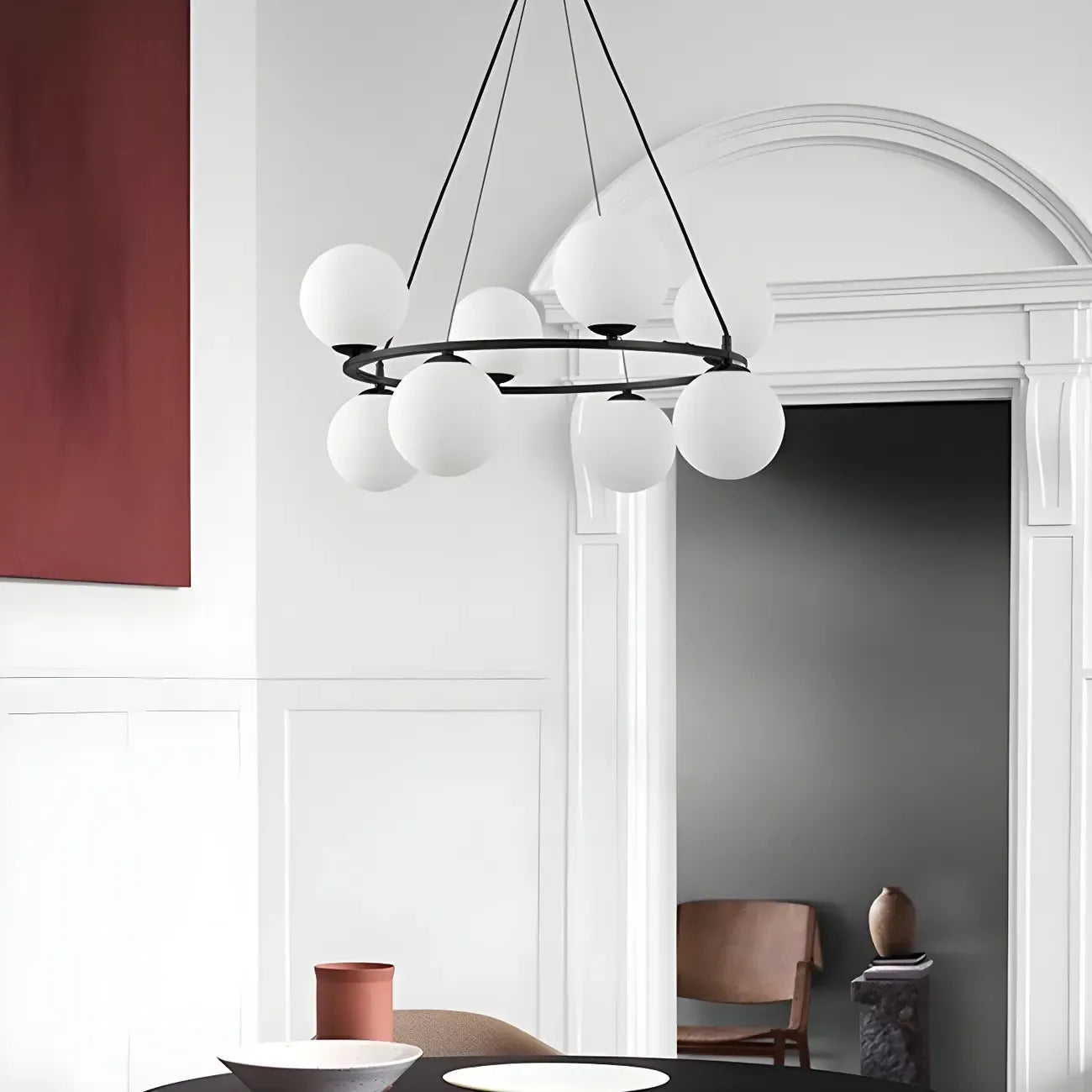 Lustre à globe en verre à 2 niveaux réglables pour salon