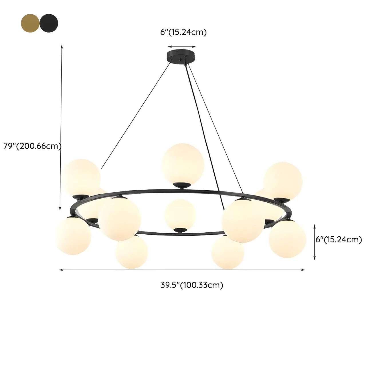 Lustre à globe en verre à 2 niveaux réglables pour salon