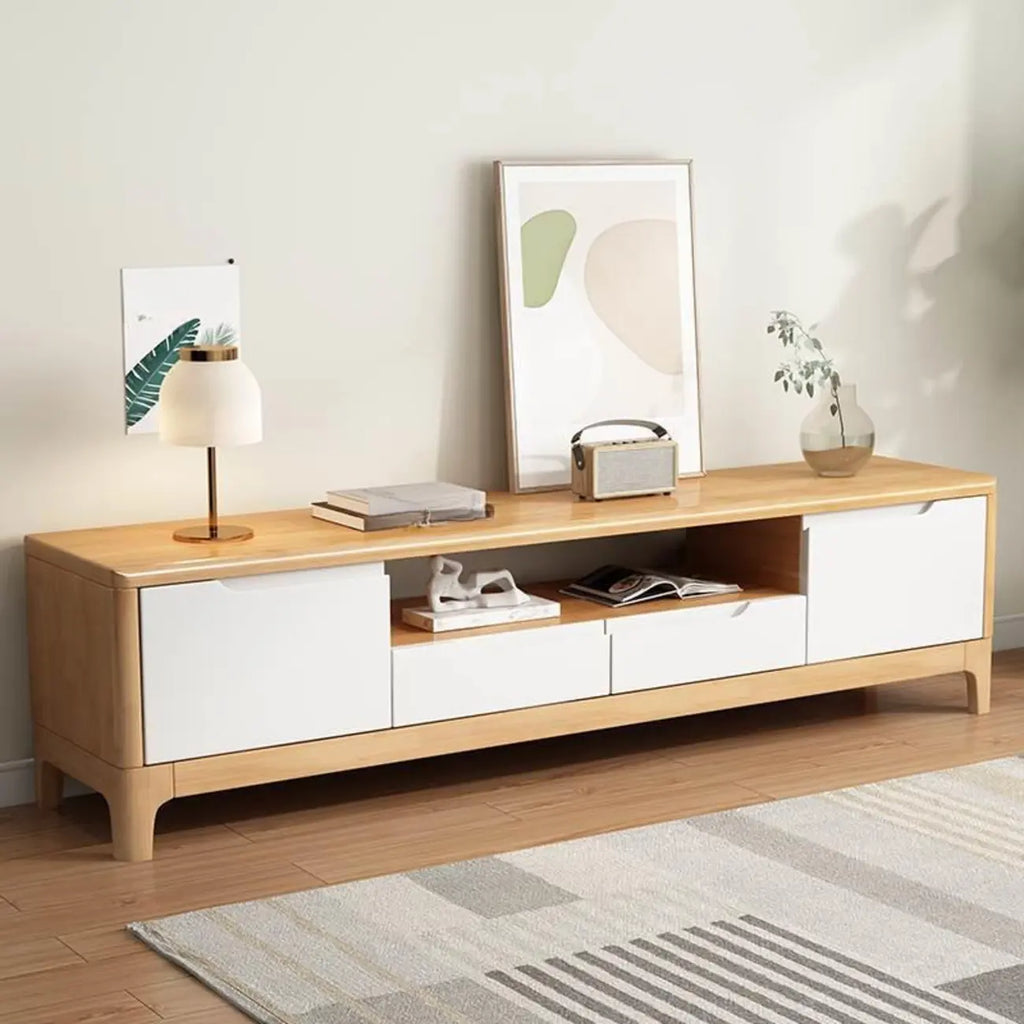 Meuble TV traditionnel en bois d'hévéa avec rangement pour salon