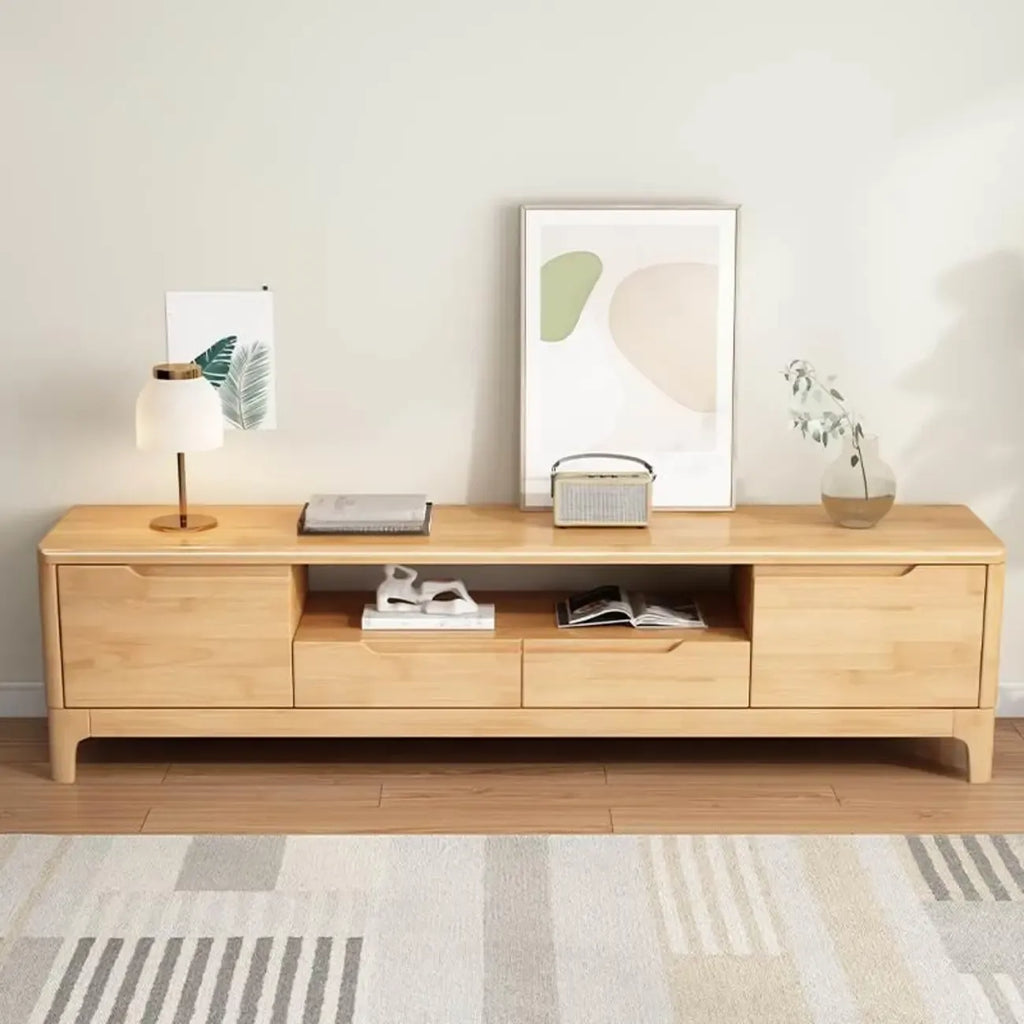 Meuble TV traditionnel en bois d'hévéa avec rangement pour salon