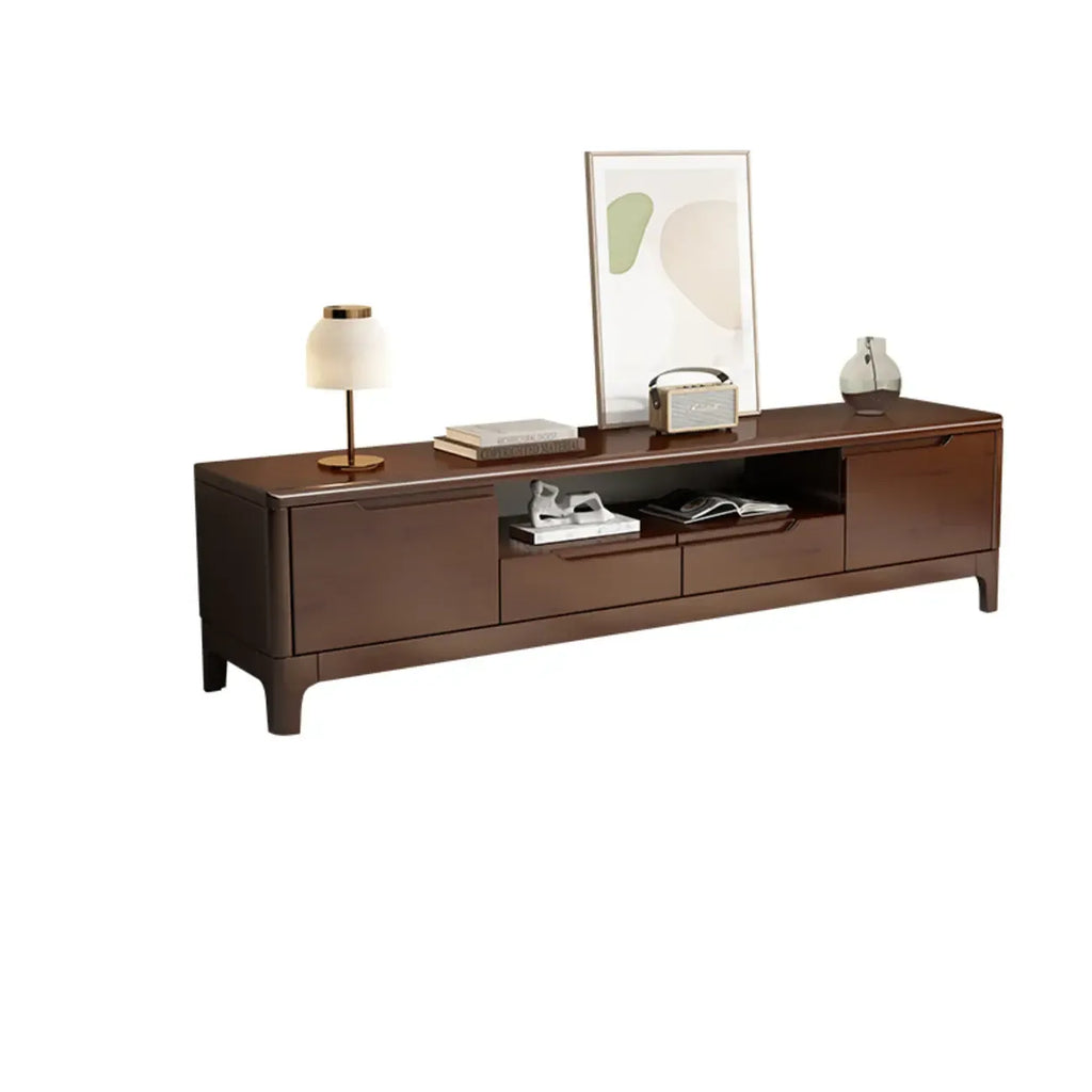 Meuble TV traditionnel en bois d'hévéa avec rangement pour salon