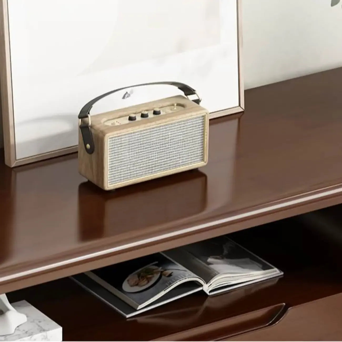 Meuble TV traditionnel en bois d'hévéa avec rangement pour salon