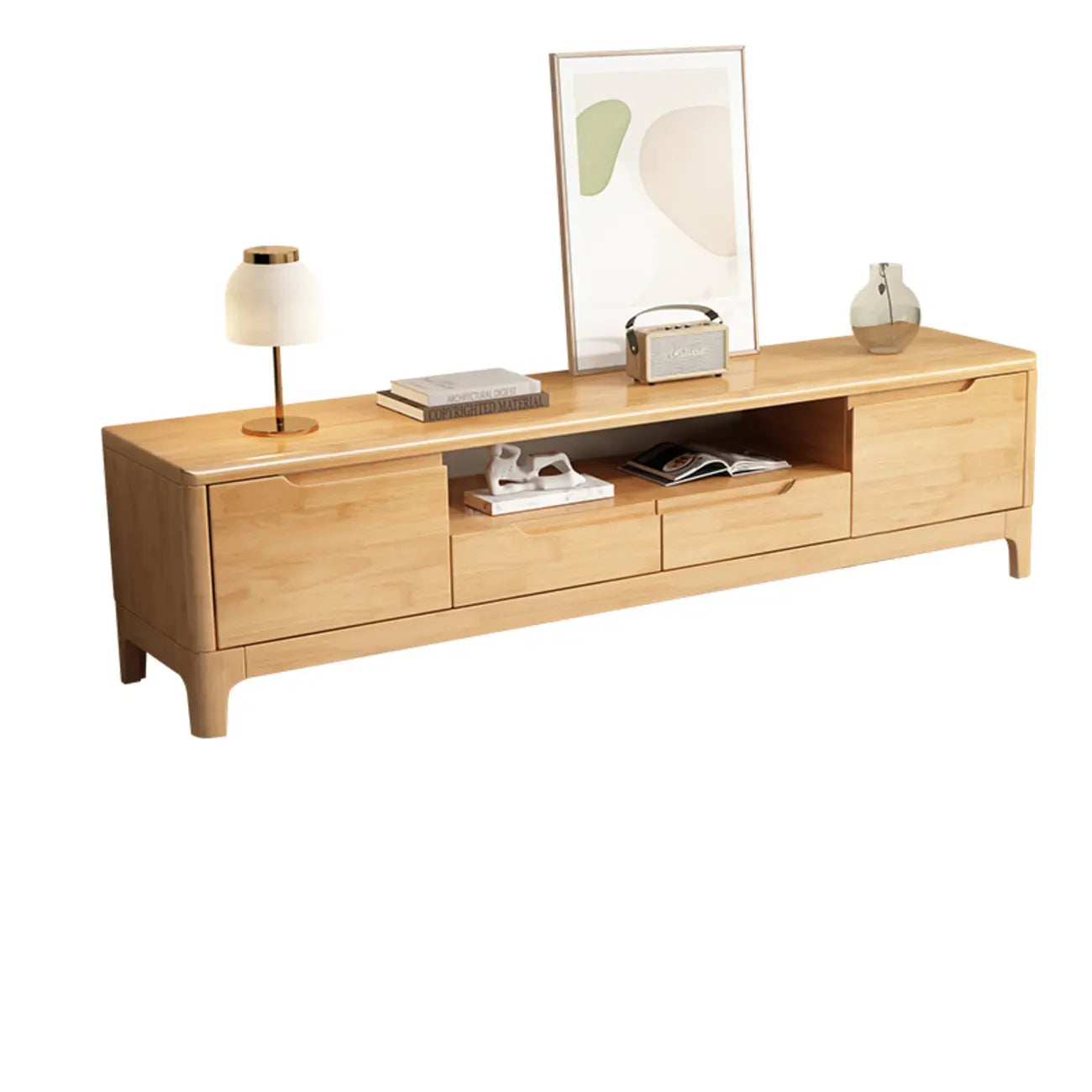 Meuble TV traditionnel en bois d'hévéa avec rangement pour salon