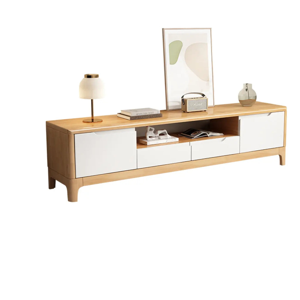 Meuble TV traditionnel en bois d'hévéa avec rangement pour salon