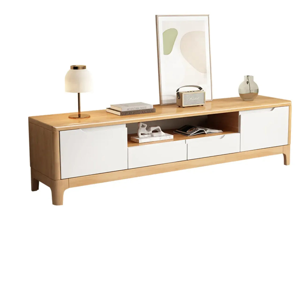 Meuble TV traditionnel en bois d'hévéa avec rangement pour salon