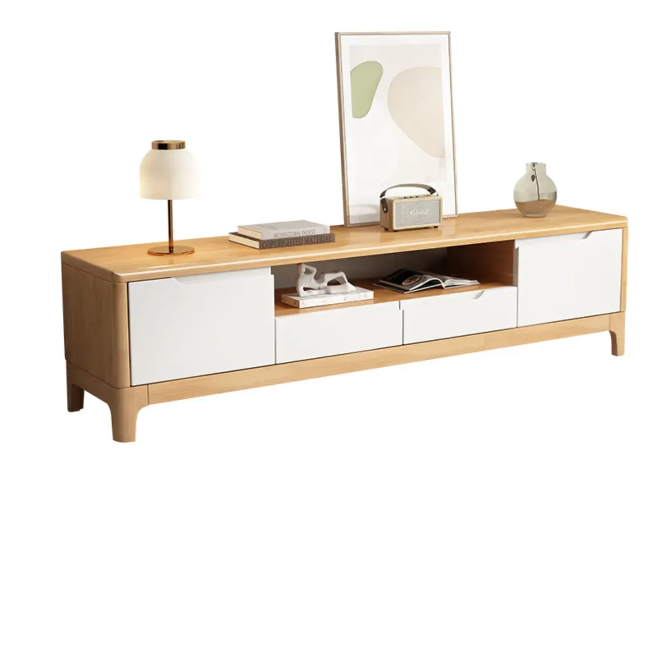 Meuble TV traditionnel en bois d'hévéa avec rangement pour salon