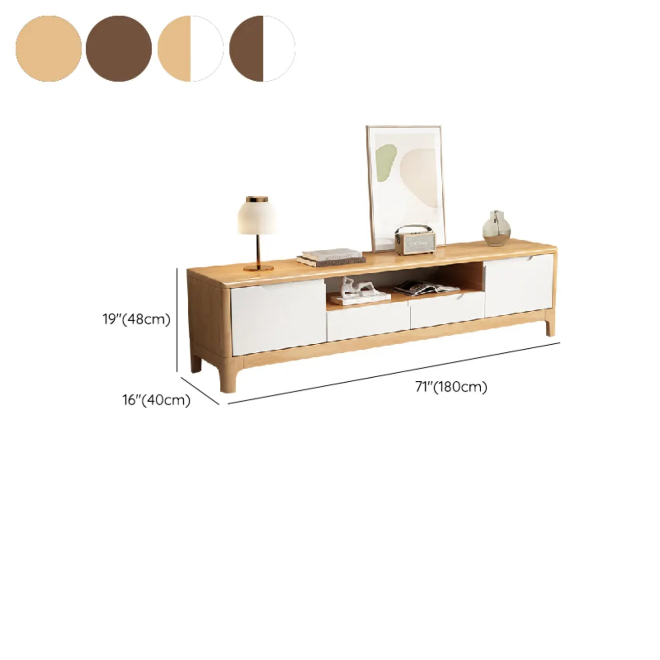 Meuble TV traditionnel en bois d'hévéa avec rangement pour salon