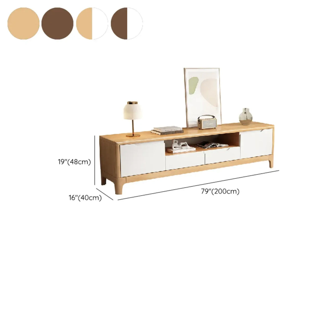 Meuble TV traditionnel en bois d'hévéa avec rangement pour salon