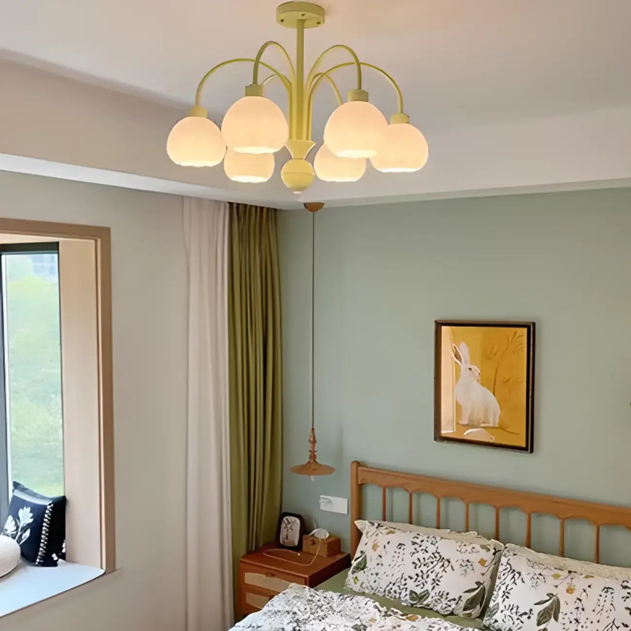 Lustre vintage floral en métal et verre pour salon