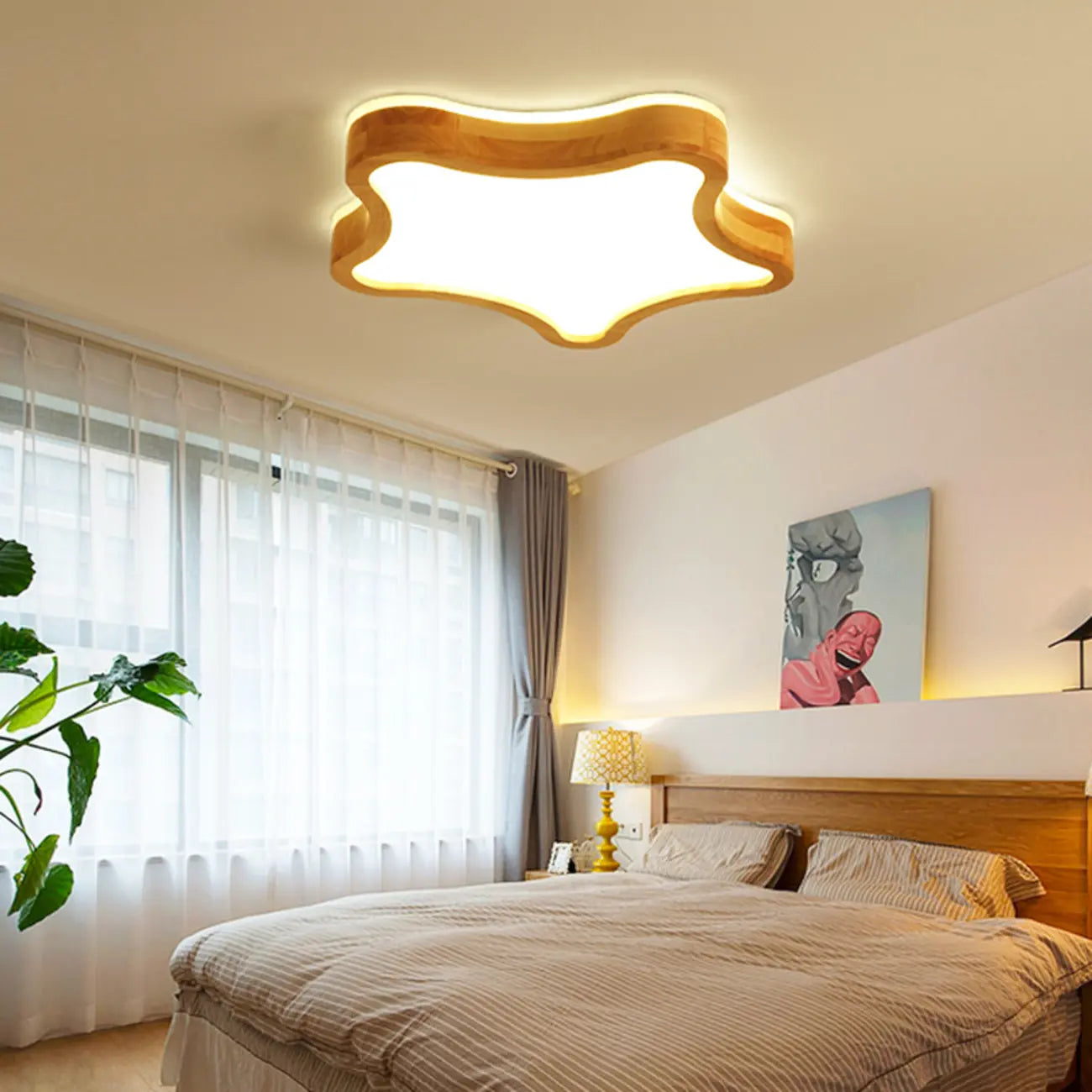 Plafonnier élégant en forme d'étoile avec finition naturelle pour chambre à coucher