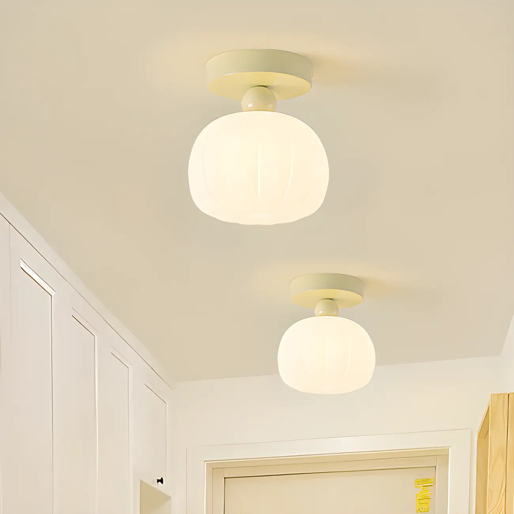 Plafonnier semi-encastré élégant en forme de citrouille avec abat-jour en résine