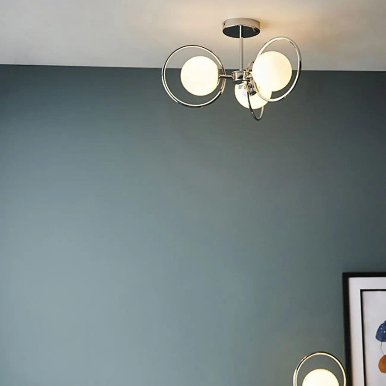 Plafonnier globe chromé de 48 à 51 cm pour intérieur moderne