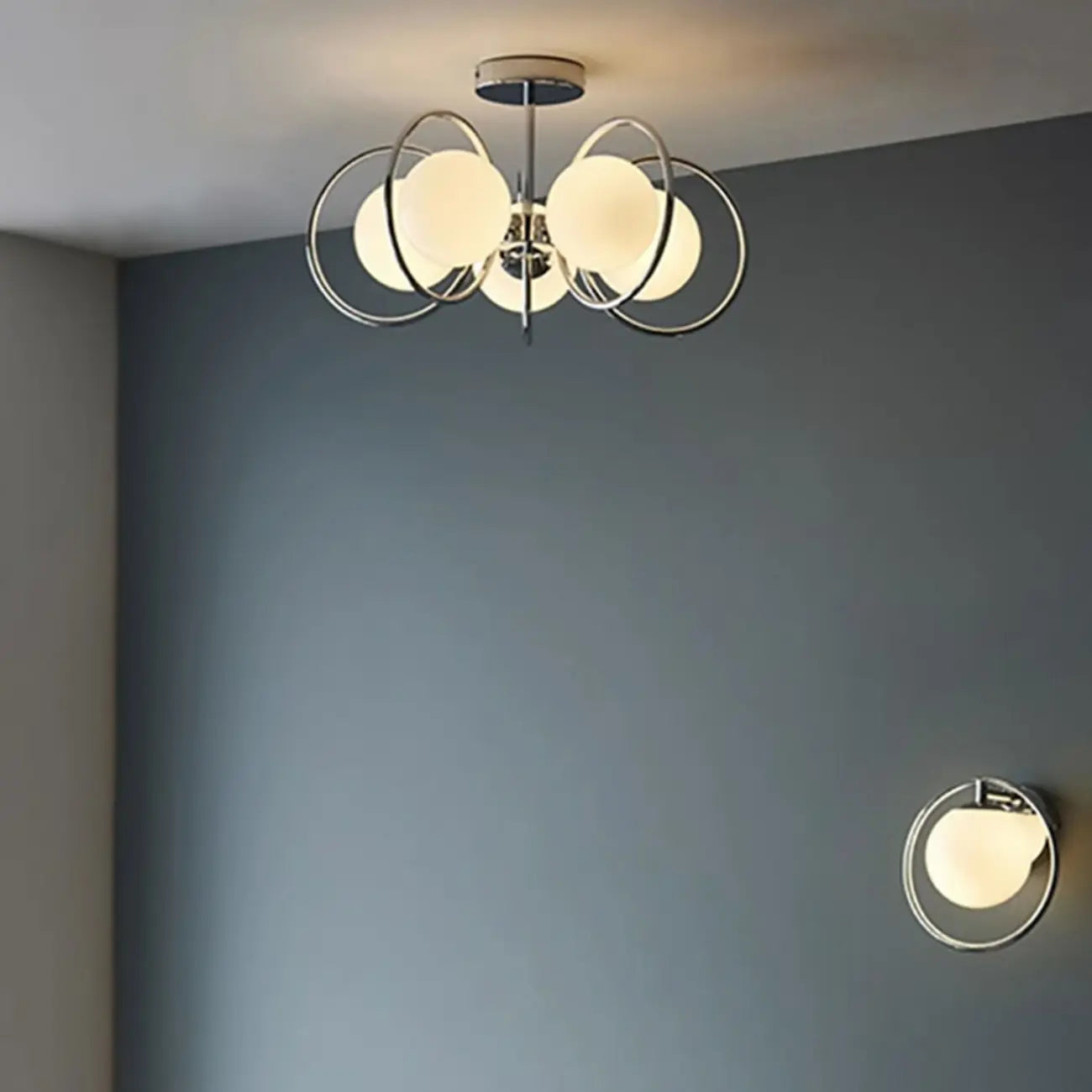 Plafonnier globe chromé de 48 à 51 cm pour intérieur moderne