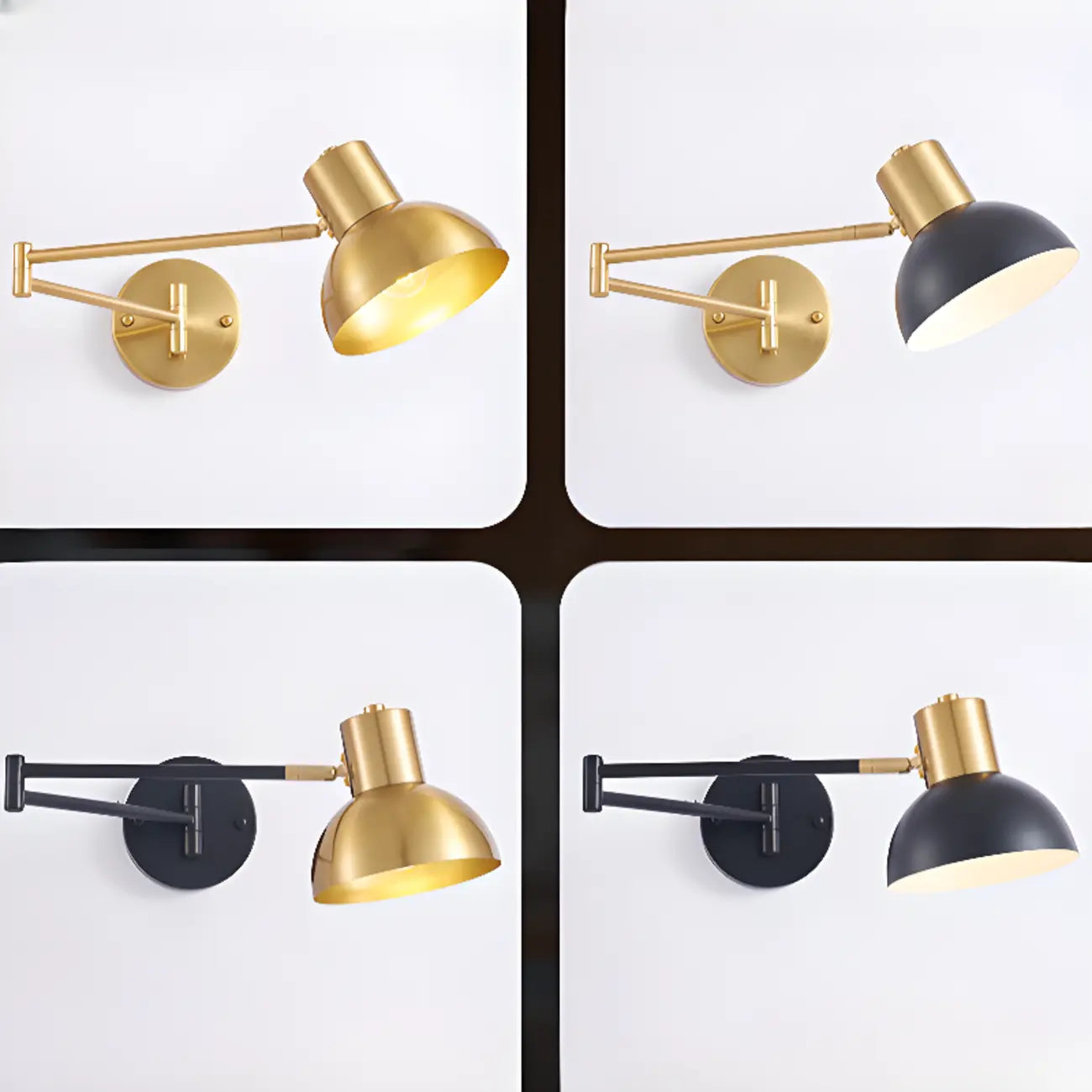 Applique murale moderne en laiton à bras articulé de 12,5 à 22,5 cm pour chevet