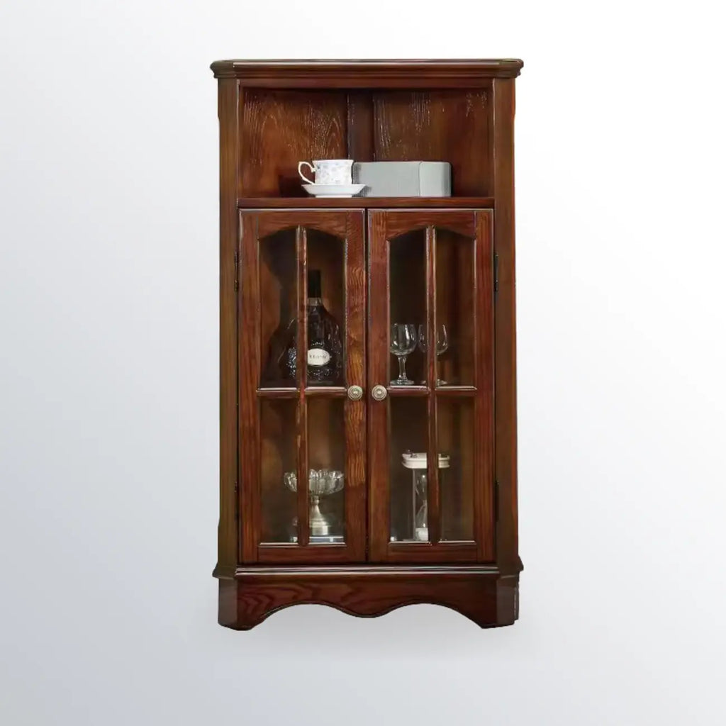 Meuble d'angle de rangement classique avec portes vitrées et étagère