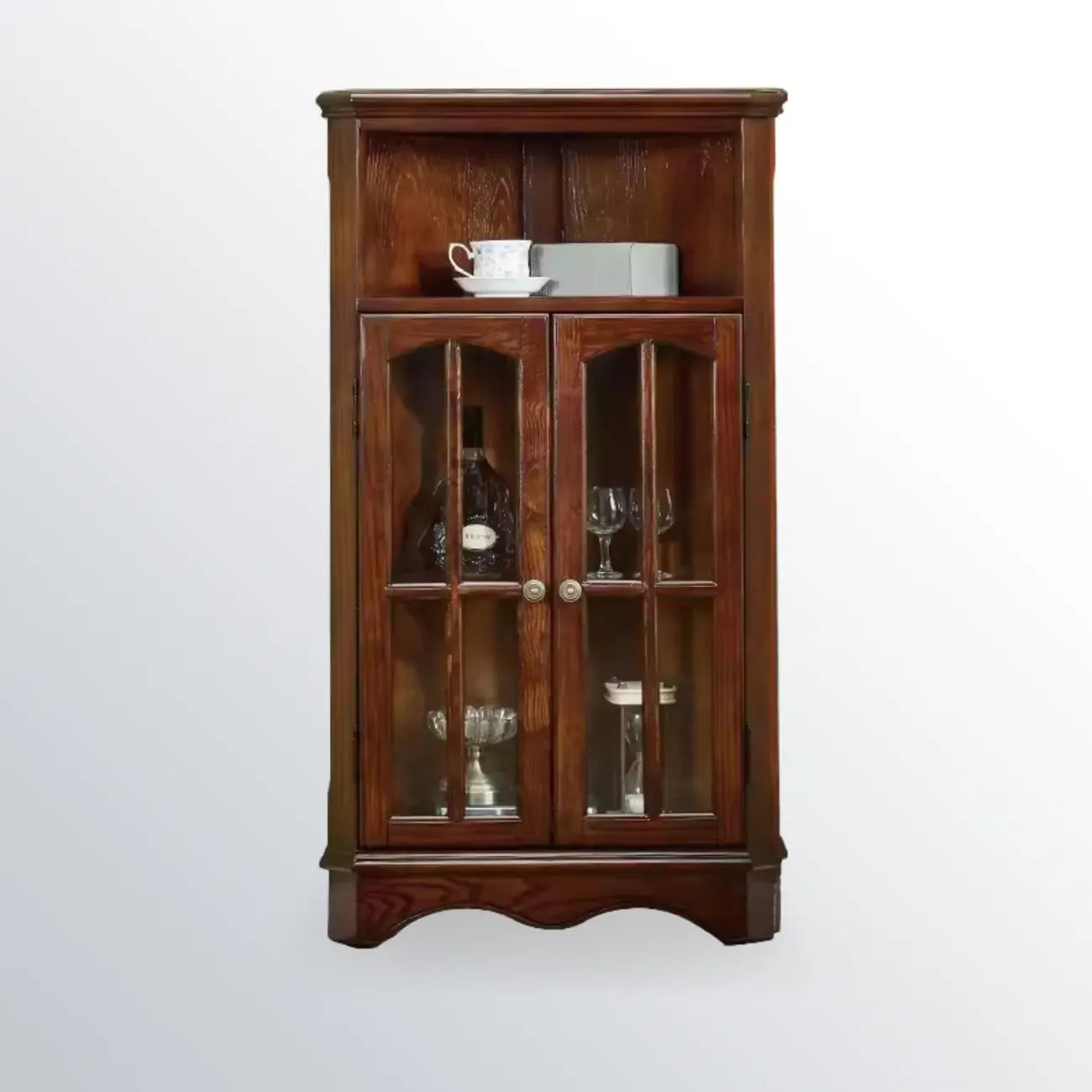 Meuble d'angle de rangement classique avec portes vitrées et étagère