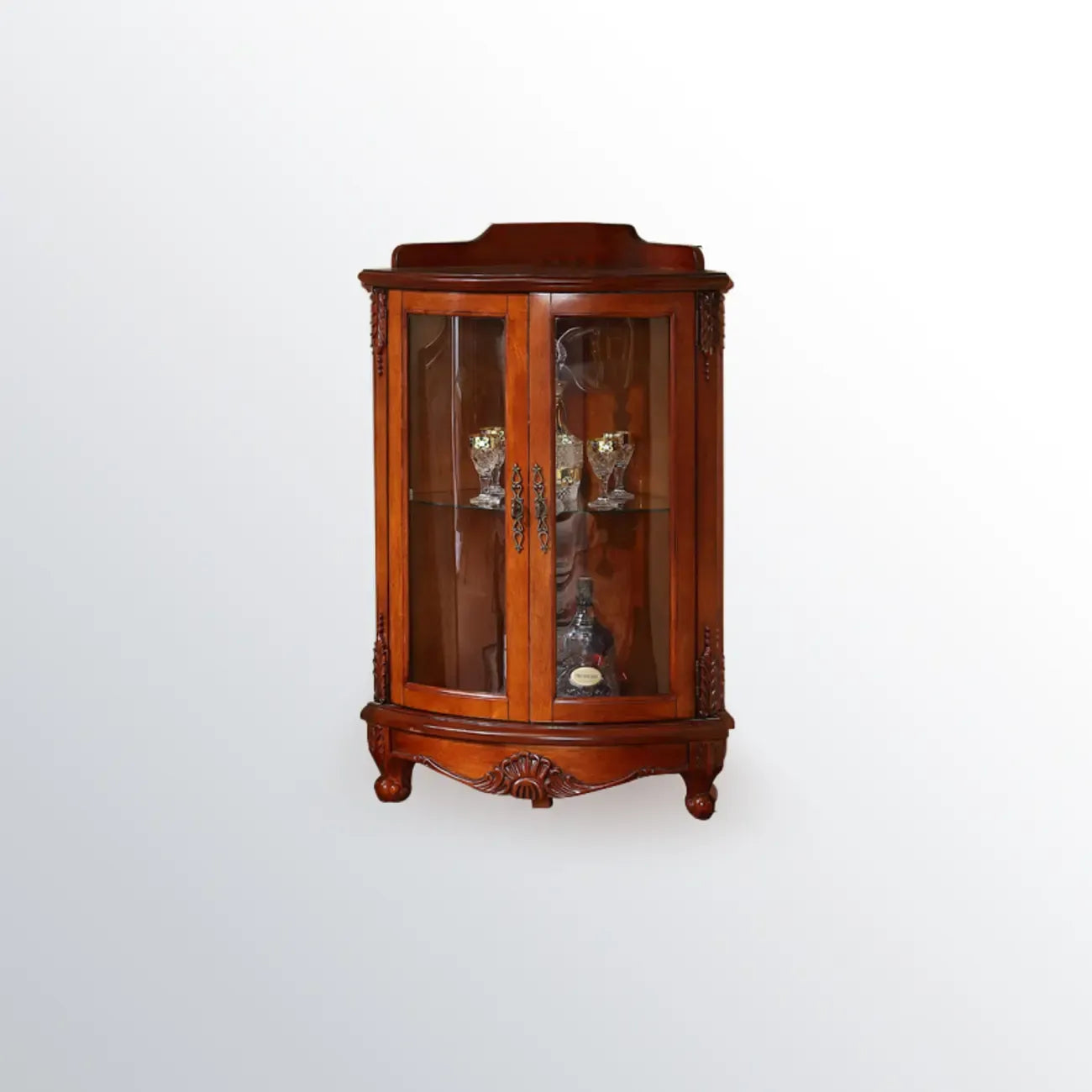 Meuble d'angle de rangement classique avec portes vitrées et étagère
