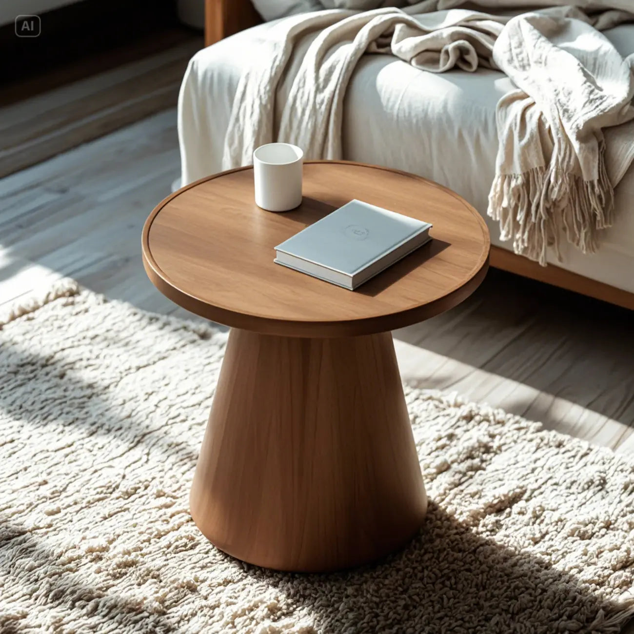 Table d'appoint ronde moderne en bois massif marron pour salon