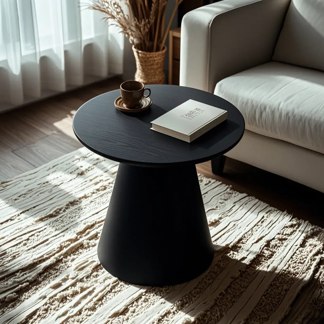 Table d'appoint ronde moderne en bois massif marron pour salon