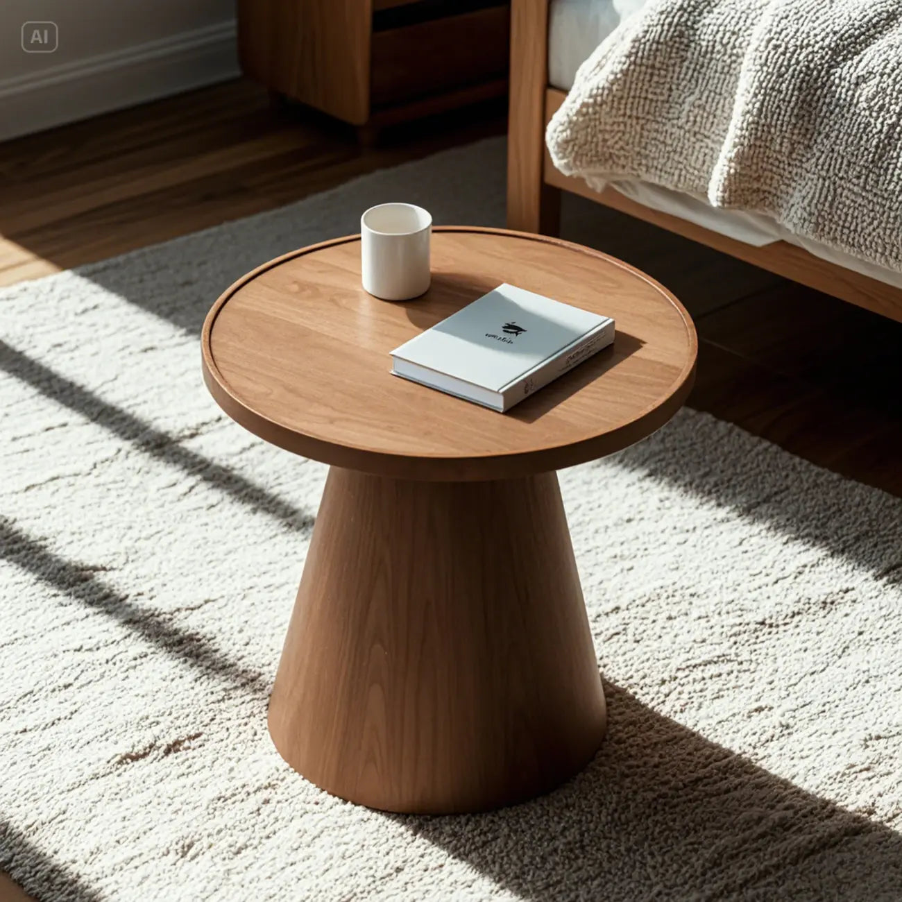Table d'appoint ronde moderne en bois massif marron pour salon
