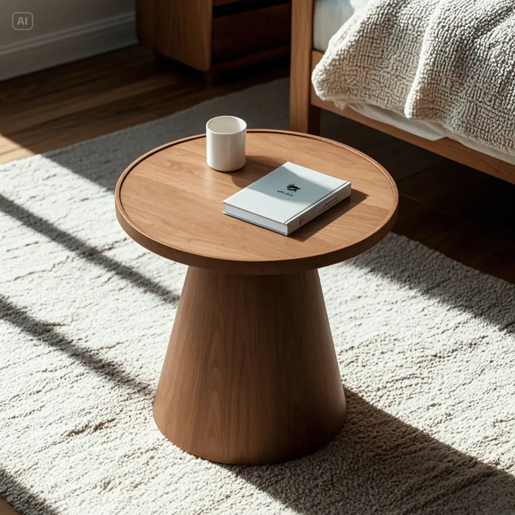 Table d'appoint ronde moderne en bois massif marron pour salon