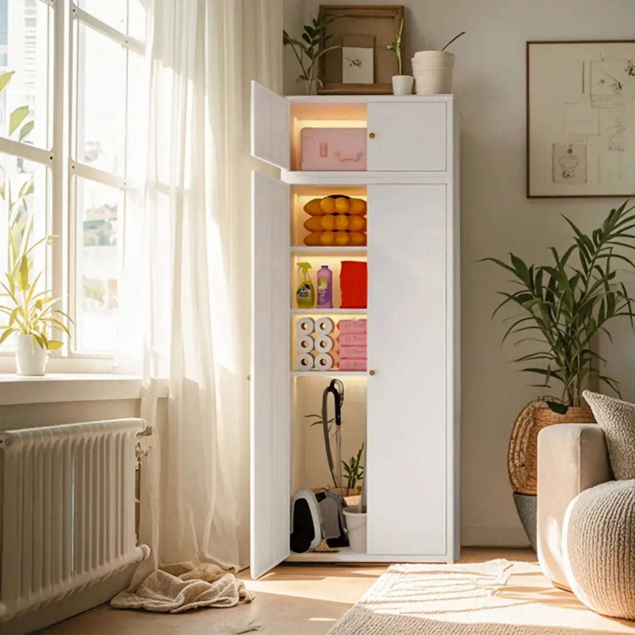 Meuble d'appoint rectangulaire blanc pour le rangement de la maison, style moderne