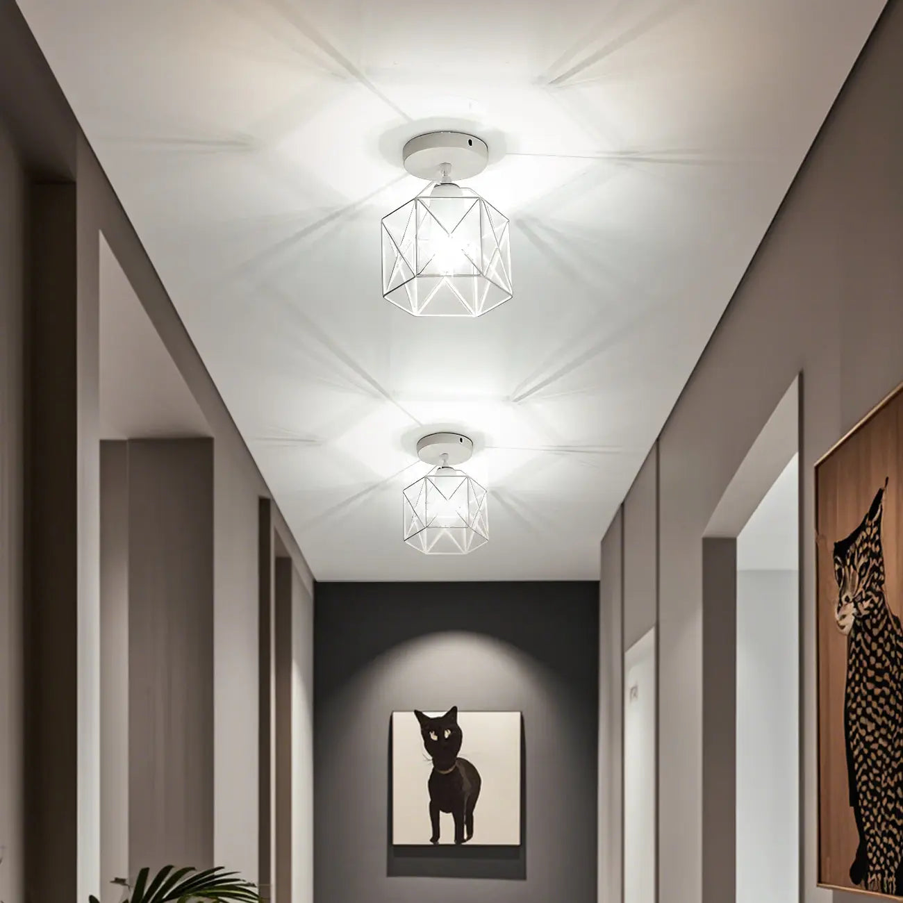 Plafonnier semi-encastré industriel géométrique en métal doré