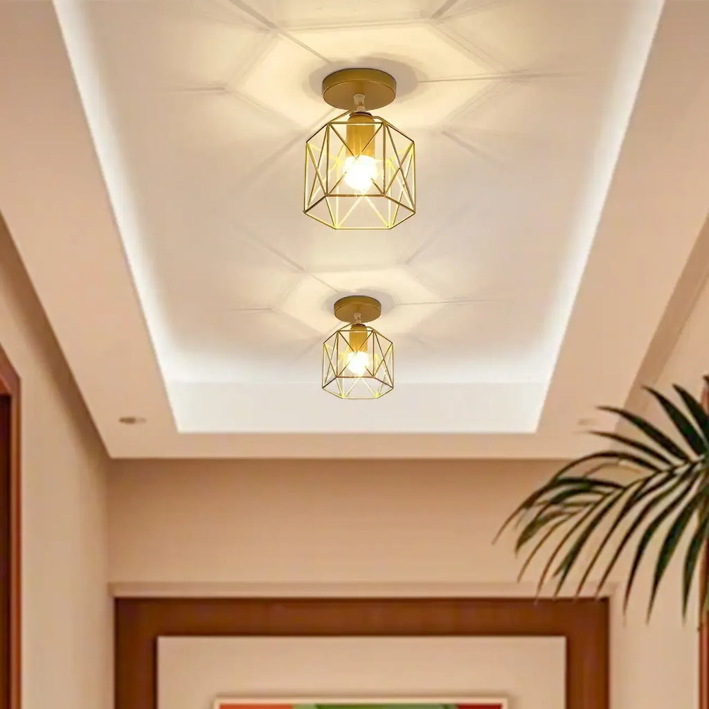 Plafonnier semi-encastré industriel géométrique en métal doré