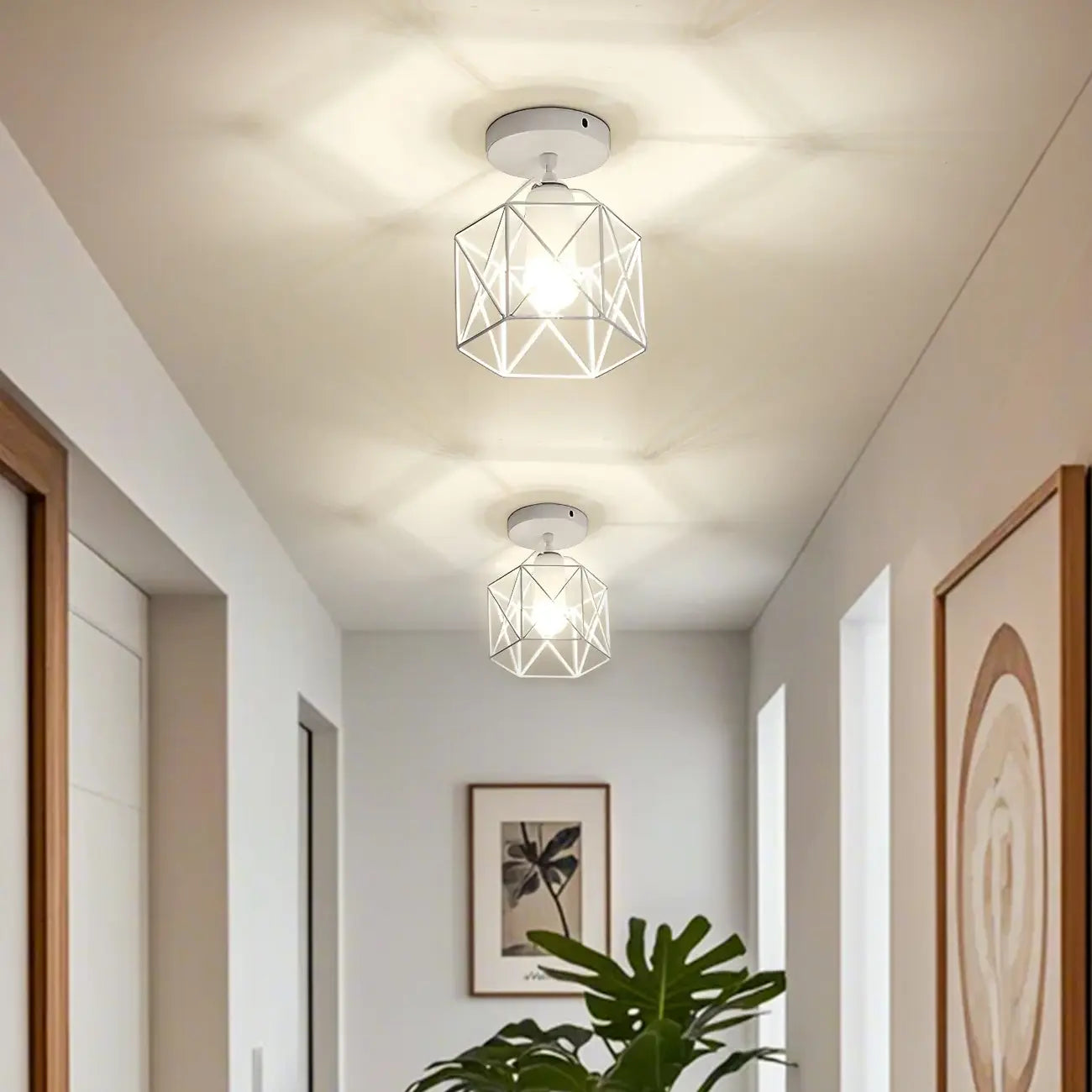 Plafonnier semi-encastré industriel géométrique en métal doré