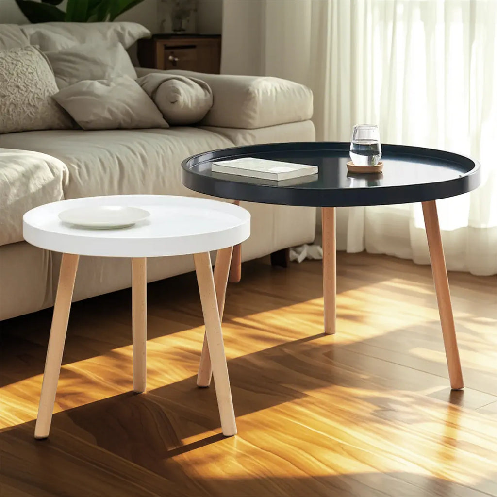 Table basse ronde moderne imperméable avec trois pieds en bois