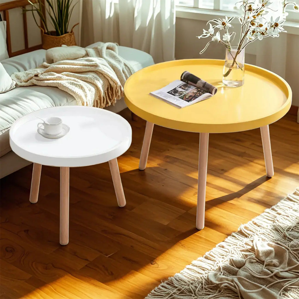 Table basse ronde moderne imperméable avec trois pieds en bois