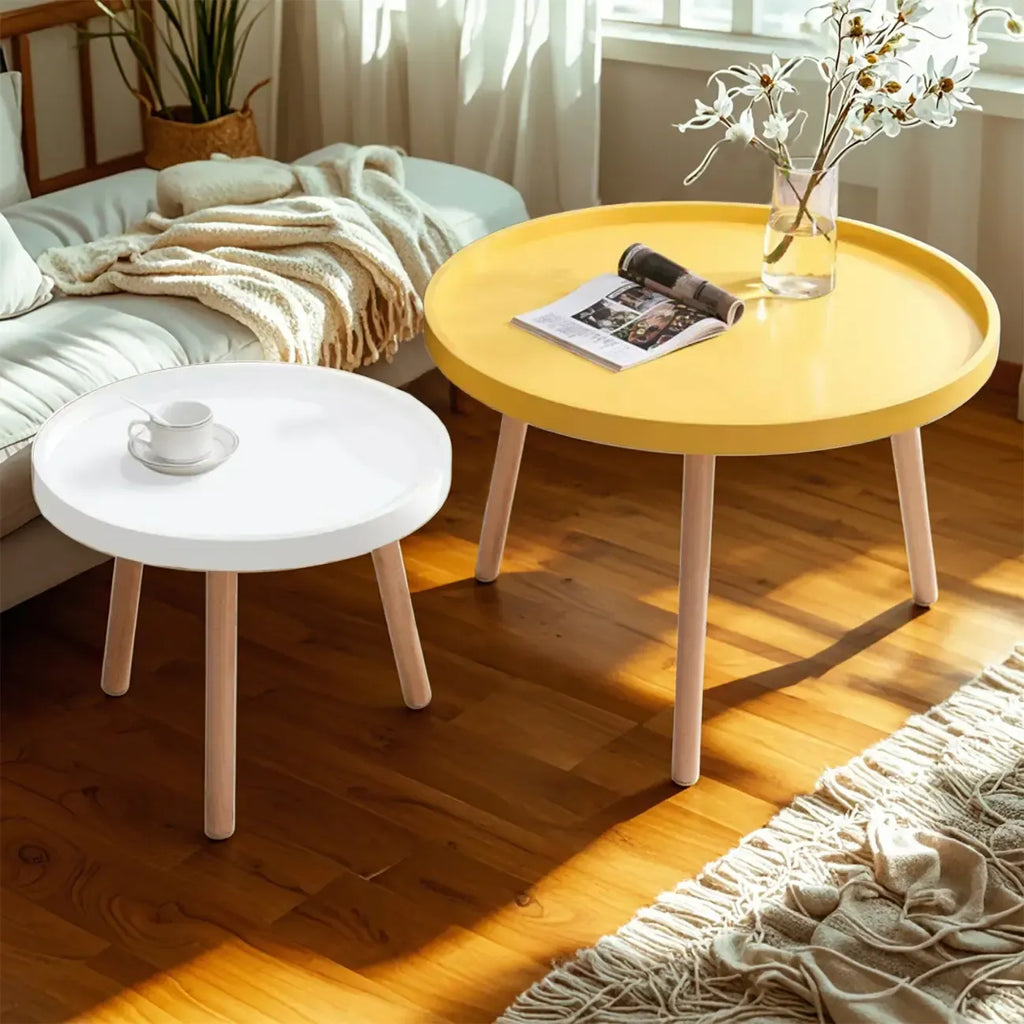 Table basse ronde moderne imperméable avec trois pieds en bois