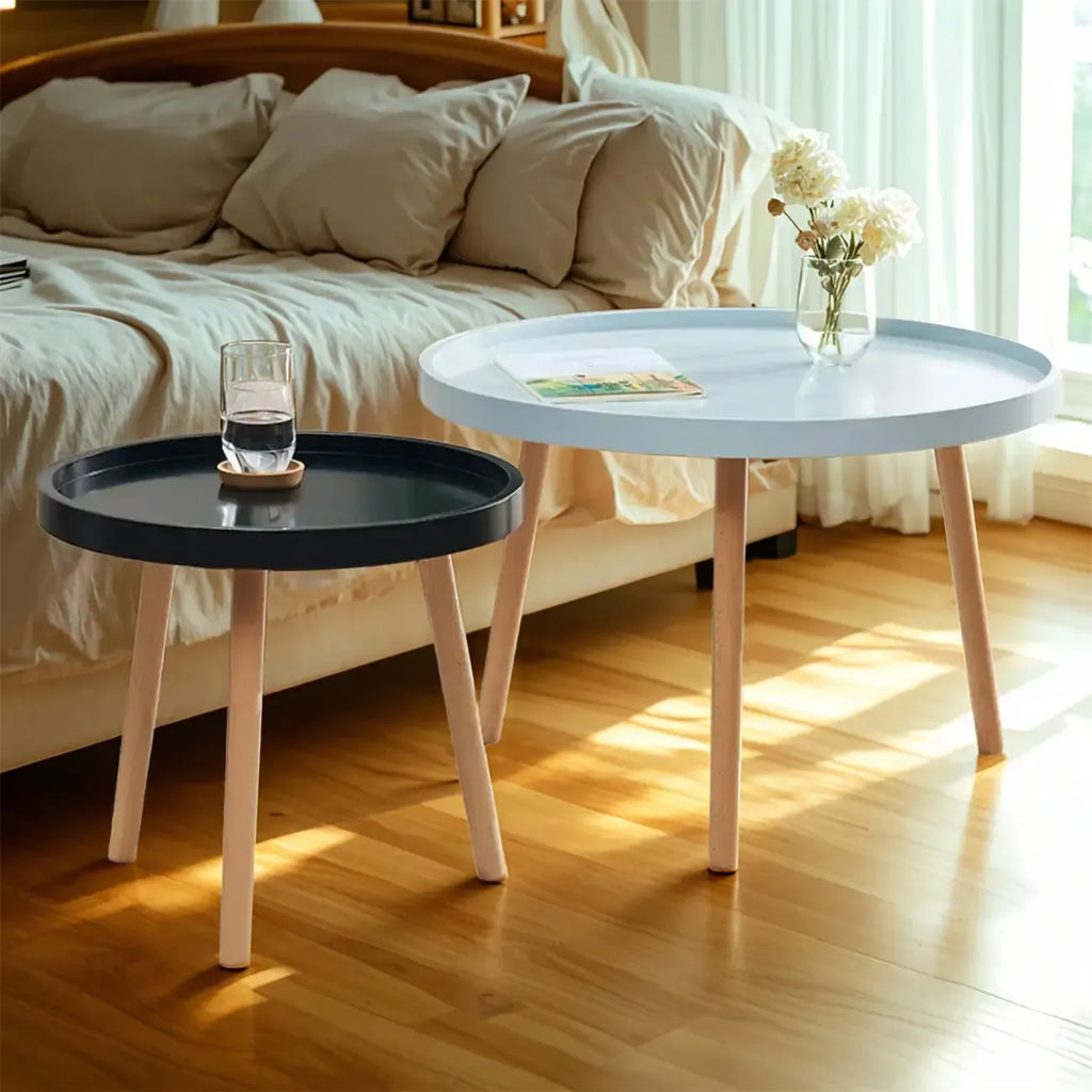 Table basse ronde moderne imperméable avec trois pieds en bois