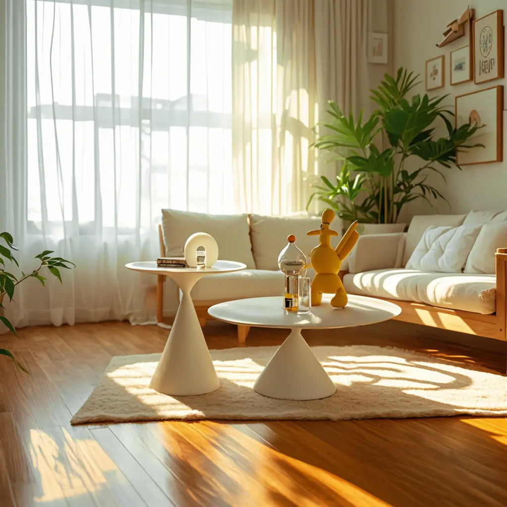 Table basse gigogne ronde blanche au style moderne et épuré
