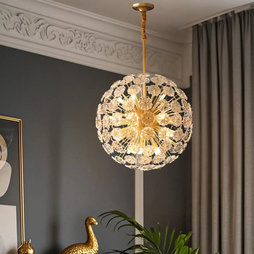 Lustre moderne en cristal avec globe et lumière d'ambiance