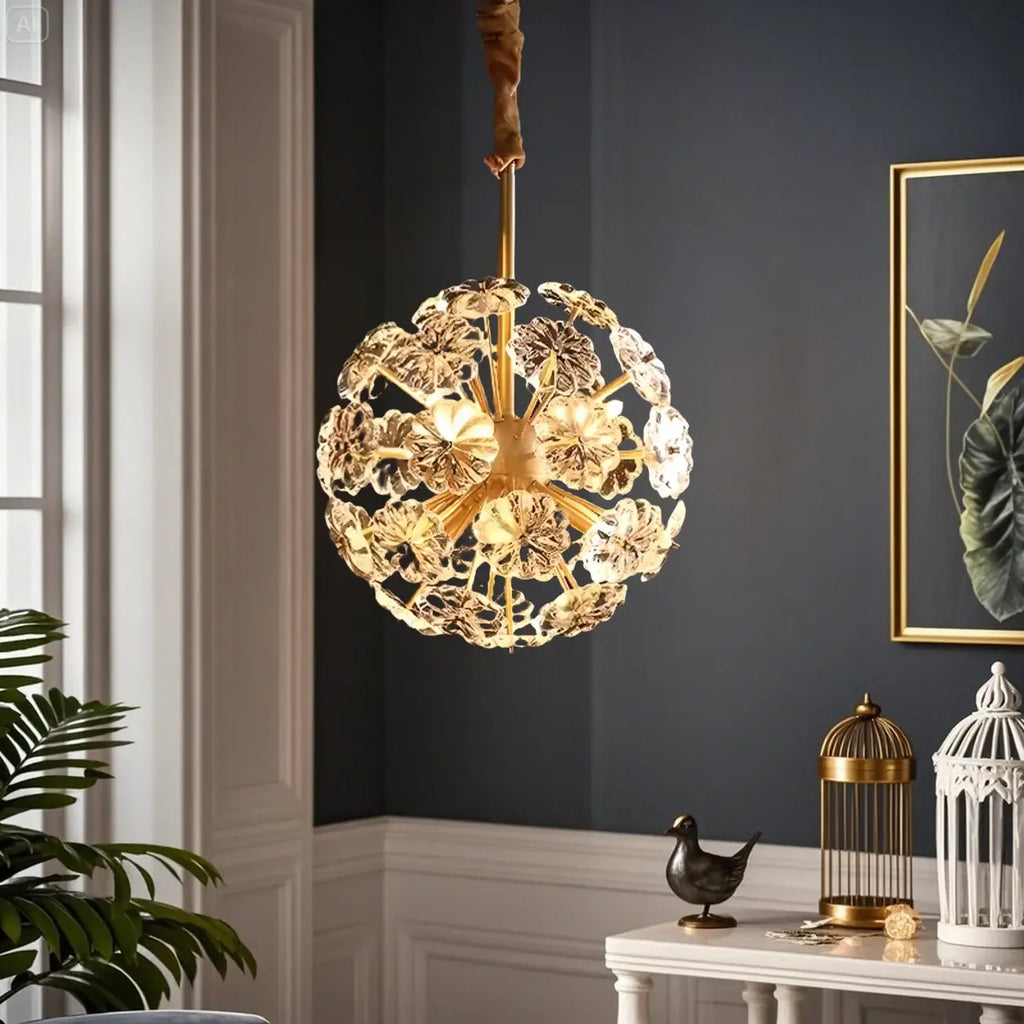 Lustre moderne en cristal avec globe et lumière d'ambiance